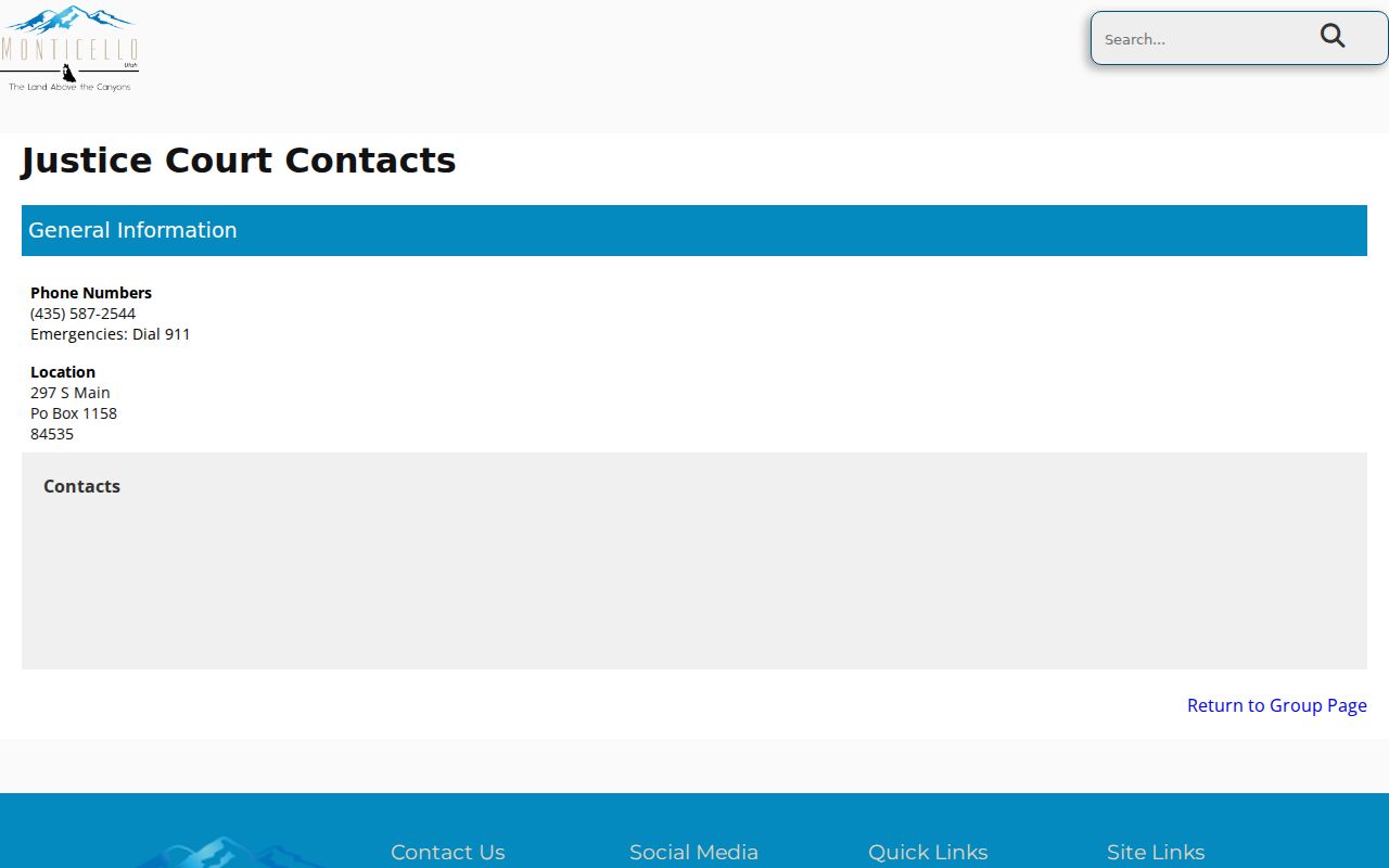 Monticello court docket contact page for City Justice Court