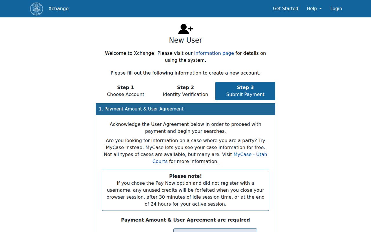 Blank Xchange registration for San Juan County case lookup