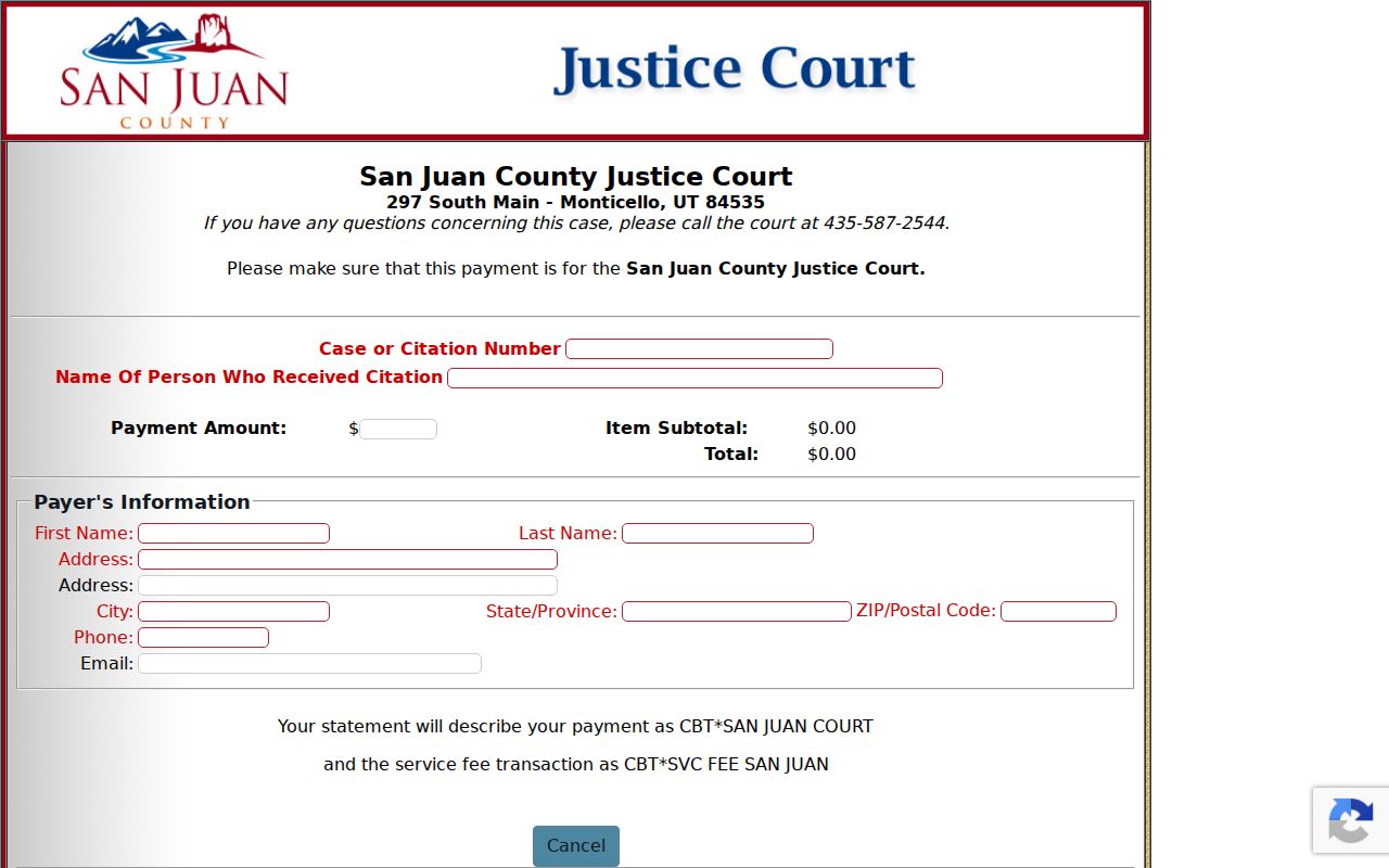 San Juan County traffic ticket payment portal