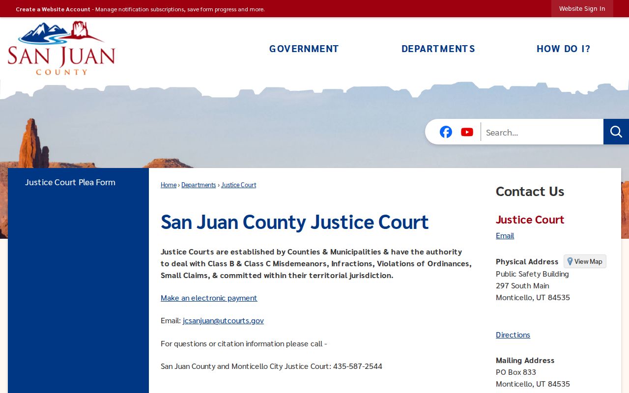 Monticello court docket shared county and city justice contact route